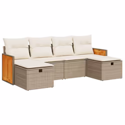 vidaXL Set Divano da Giardino 6 pz con Cuscini Beige in Polyrattan - Vista aggiuntiva 2
