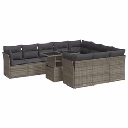 vidaXL Set Divani da Giardino 11 pz con Cuscini in Polyrattan Grigio - Vista aggiuntiva 2