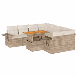 vidaXL Set Divano da Giardino 9 pz con Cuscini Beige in Polyrattan - Vista aggiuntiva 2