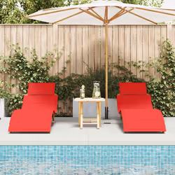 vidaXL Lettino prendisole con cuscino 2 pcs Rosso 184 x 55 x 64cm - Vista aggiuntiva 3
