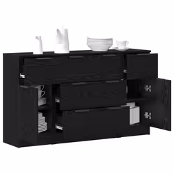 vidaXL Credenza 3 pcs Rovere nero 121 x 30 x 70 cm Legno multistrato - Vista aggiuntiva 3