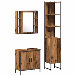 vidaXL Unità da Bagno con lo scaffale 3 pcs Marrone 33 x 33 x 185.5 cm - Vista aggiuntiva 2