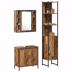 vidaXL Unità da Bagno con lo scaffale 3 pcs Marrone 33 x 33 x 185.5 cm - Vista aggiuntiva 3