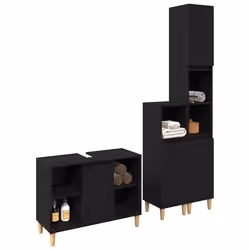 vidaXL Set di mobili per il bagno con porta 3 pcs Nero 60 x 30 x 60 cm - Vista aggiuntiva 3