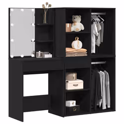 vidaXL Specchio con LED con cassetto Rovere nero 140 x 40 x 140 cm - Vista aggiuntiva 3