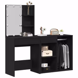 vidaXL Specchio con LED con cassetto Rovere nero 140 x 40 x 140 cm - Vista aggiuntiva 3
