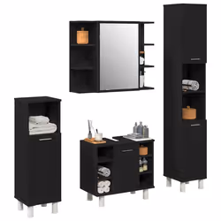 vidaXL Set di mobili per il bagno 4 pcs Nero 30 x 30 x 179.5 cm - Vista aggiuntiva 3