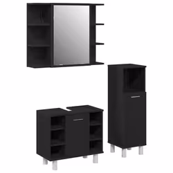 vidaXL Set di mobili per il bagno 3 pcs Nero 30 x 30 x 99.5 cm - Vista aggiuntiva 2