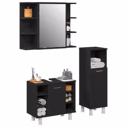 vidaXL Set di mobili per il bagno 3 pcs Nero 30 x 30 x 99.5 cm - Vista aggiuntiva 3