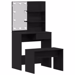 vidaXL Set Tavolo da Trucco Rovere nero 74.5 x 40 x 141 cm - Vista aggiuntiva 2