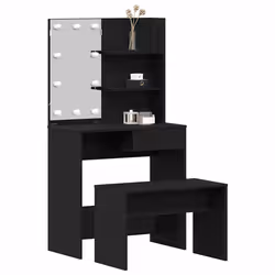 vidaXL Set Tavolo da Trucco Rovere nero 74.5 x 40 x 141 cm - Vista aggiuntiva 3