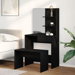Set di Tavoli da Trucco vidaXL in Legno Ingegnerizzato Rovere Nero, Tavolo da Trucco vidaXL Rovere Nero con Specchio - 74.5 x 40 x 141 cm, Panca da