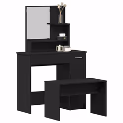 vidaXL Set Tavolo da Trucco 2 pcs Rovere nero 86.5 x 35 x 136 cm - Vista aggiuntiva 3