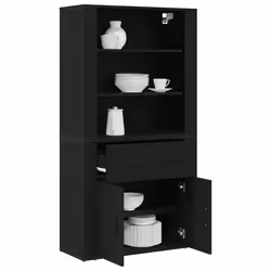vidaXL Highboard Rovere nero 80 x 33 x 150 cm Legno multistrato - Vista aggiuntiva 3