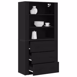 vidaXL Highboard Rovere nero 80 x 33 x 150 cm Legno multistrato - Vista aggiuntiva 3