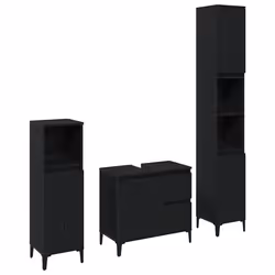 vidaXL Set di mobili per il bagno 3 pcs Nero 30 x 30 x 180 cm - Vista aggiuntiva 2
