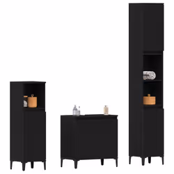 vidaXL Set di mobili per il bagno 3 pcs Nero 30 x 30 x 180 cm - Vista aggiuntiva 3