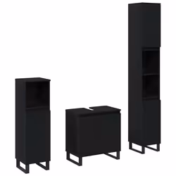 vidaXL Set di mobili per il bagno 3 pcs Nero 30 x 30 x 190 cm - Vista aggiuntiva 2