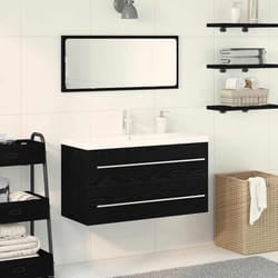 vidaXL Mobile lavabo con lavandino 3 pcs Rovere nero 90 x 38.5 x 48 cm