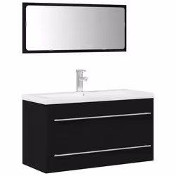 vidaXL Mobile lavabo con lavandino 3 pcs Rovere nero 90 x 38.5 x 48 cm - Vista aggiuntiva 2