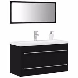 vidaXL Mobile lavabo con lavandino 3 pcs Rovere nero 90 x 38.5 x 48 cm - Vista aggiuntiva 3