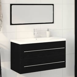 vidaXL Mobile lavabo con lavandino 3 pcs Rovere nero 90 x 38.5 x 48 cm