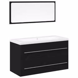 vidaXL Mobile lavabo con lavandino 3 pcs Rovere nero 90 x 38.5 x 48 cm - Vista aggiuntiva 2