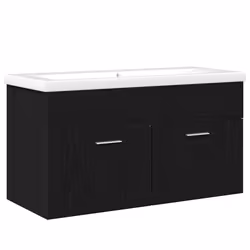 vidaXL Armadio sottolavello con porta Rovere Nero 90 x 38.5 x 46 cm - Vista aggiuntiva 2