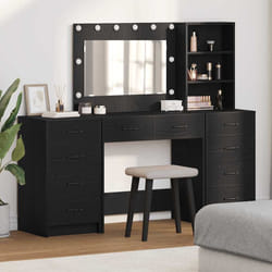 vidaXL Tavolo da Trucco 3 pcs Nero 40 x 41 x 135 cm Legno multistrato