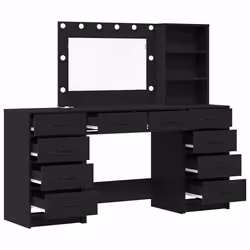 vidaXL Tavolo da Trucco 3 pcs Nero 40 x 41 x 135 cm Legno multistrato - Vista aggiuntiva 2