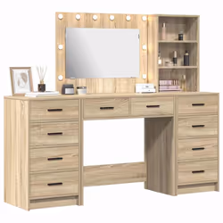 vidaXL Tavolo da Trucco con cassetto 3 pcs Marrone 40 x 41 x 135 cm - Vista aggiuntiva 3