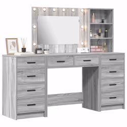 vidaXL Tavolo da Trucco con cassetto 3 pcs Grigio 40 x 41 x 135 cm - Vista aggiuntiva 3