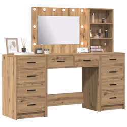 vidaXL Tavolo da Trucco con cassetto 3 pcs Marrone 40 x 41 x 135 cm - Vista aggiuntiva 3
