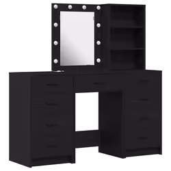 vidaXL Tavolo da Trucco 3 pcs Nero 40 x 41 x 135 cm Legno multistrato - Vista aggiuntiva 2