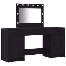 vidaXL Tavolo da Trucco 3 pcs Nero 40 x 41 x 75 cm Legno multistrato - Vista aggiuntiva 2
