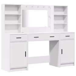 vidaXL Set Tavolo da Trucco con porta 3 pcs Bianco 78.5 x 41 x 135 cm - Vista aggiuntiva 2