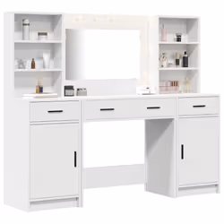 vidaXL Set Tavolo da Trucco con porta 3 pcs Bianco 78.5 x 41 x 135 cm - Vista aggiuntiva 3