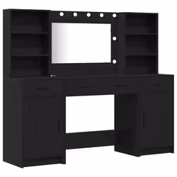 vidaXL Set Tavolo da Trucco 3 pcs Rovere nero 78.5 x 41 x 135 cm - Vista aggiuntiva 2