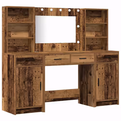 vidaXL Set Tavolo da Trucco 3 pcs Legno vecchio 78.5 x 41 x 135 cm - Vista aggiuntiva 2