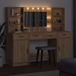 vidaXL Set Tavolo da Trucco con cassetto 3 pcs rovere artigianale - Vista aggiuntiva 3