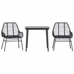 vidaXL Set Mobili da Pranzo per Giardino 3 pz Nero Polyrattan Vetro - Vista aggiuntiva 2