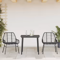 vidaXL Set Mobili da Pranzo per Giardino 3 pz Nero Polyrattan Vetro - Vista aggiuntiva 3