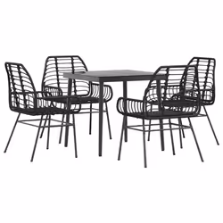 vidaXL Set Mobili da Pranzo per Giardino 5 pz Nero Polyrattan Vetro - Vista aggiuntiva 2