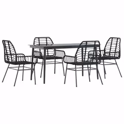 vidaXL Set Mobili da Pranzo per Giardino 5 pz Nero Polyrattan Vetro - Vista aggiuntiva 2
