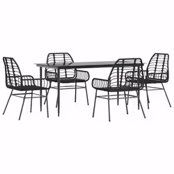 vidaXL Set Mobili da Pranzo per Giardino 5 pz Nero Polyrattan Vetro - Vista aggiuntiva 2