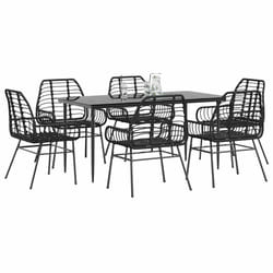 vidaXL Set Pranzo da Giardino 7 pz Nero Polyrattan Vetro