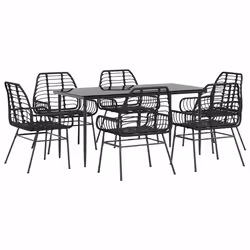 vidaXL Set Pranzo da Giardino 7 pz Nero Polyrattan Vetro - Vista aggiuntiva 2
