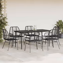 vidaXL Set Pranzo da Giardino 7 pz Nero Polyrattan Vetro - Vista aggiuntiva 3
