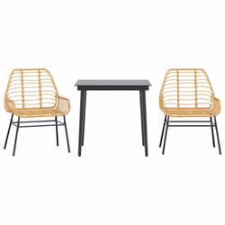 vidaXL Set da Pranzo da Giardino 3 pz Marrone in Polyrattan Vetro - Vista aggiuntiva 2