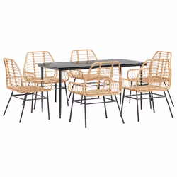 vidaXL Set Pranzo da Giardino 7pz Marrone Polyrattan Vetro - Vista aggiuntiva 2